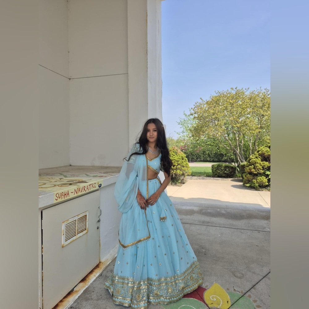 Blue A-line Maxi Dress with Tie Front